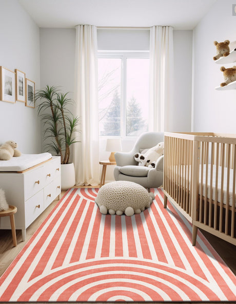 Soft Coral Pink 7' 10 x 10' Whimsy Kids Rectangle Area Rug for Baby Nursery, Toddler Playroom, Bedrooms