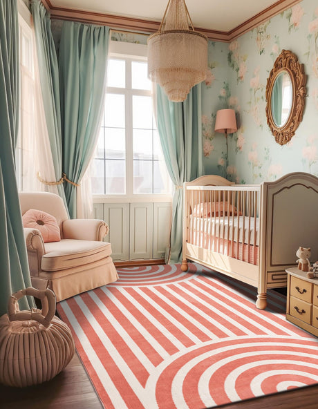 Soft Coral Pink 7' 10 x 10' Whimsy Kids Rectangle Area Rug for Baby Nursery, Toddler Playroom, Bedrooms