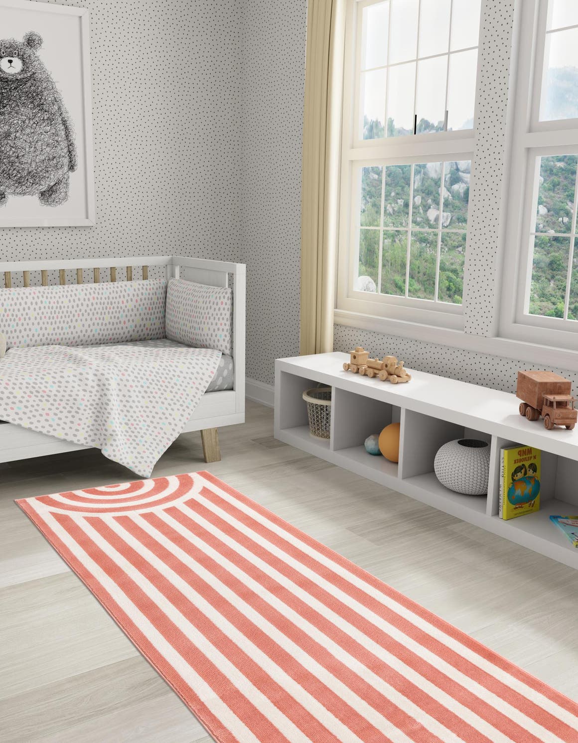 Soft Coral Pink 2' x 5' 1 Whimsy Kids Runner Area Rug for Baby Nursery, Toddler Playroom,  Bedrooms Playful Fun Design Easy Clean Carpet for Sale at Rug Engine