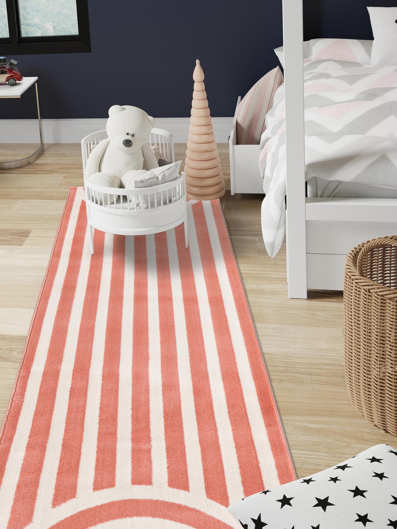 Soft Coral Pink 2' x 5' 1 Whimsy Kids Runner Area Rug for Baby Nursery, Toddler Playroom,  Bedrooms Playful Fun Design Easy Clean Carpet for Sale at Rug Engine