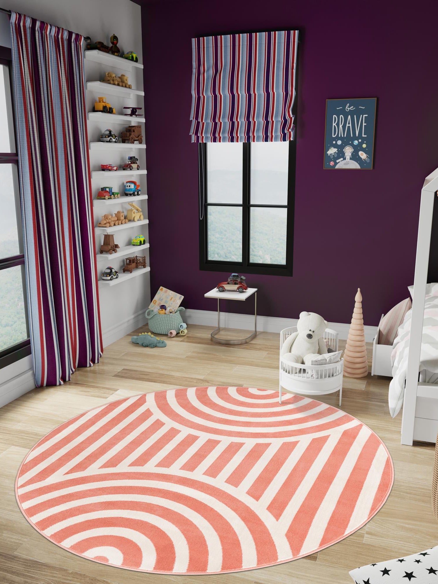 Soft Coral Pink 5' 3 x 5' 3 Whimsy Kids Round Area Rug for Baby Nursery, Toddler Playroom,  Bedrooms Playful Fun Design Easy Clean Carpet for Sale at Rug Engine