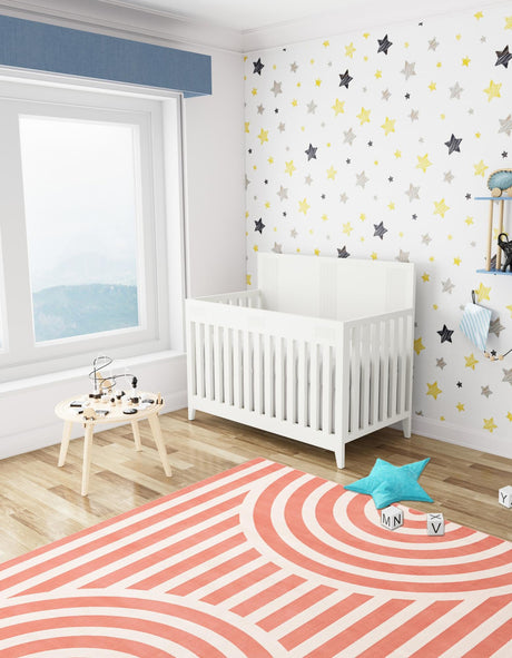 Soft Coral Pink 7' 10 x 7' 10 Whimsy Kids Square Area Rug for Baby Nursery, Toddler Playroom,  Bedrooms Playful Fun Design Easy Clean Carpet for Sale at Rug Engine