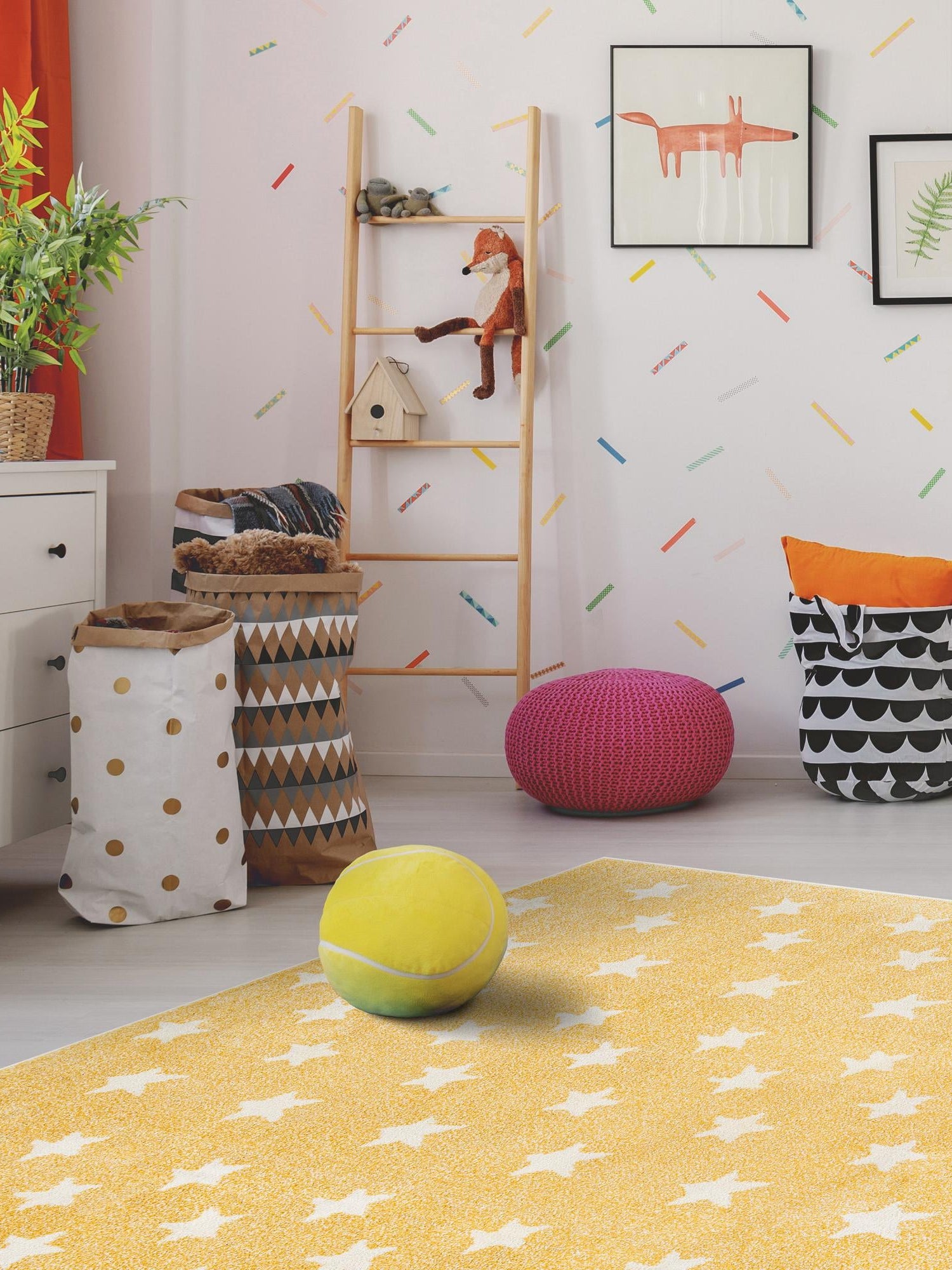 Soft Yellow 5' 3 x 8' Whimsy Kids Rectangle Area Rug for Baby Nursery, Toddler Playroom, Bedrooms