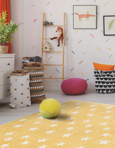Soft Yellow 7' 10 x 10' Whimsy Kids Rectangle Area Rug for Baby Nursery, Toddler Playroom,  Bedrooms Playful Fun Design Easy Clean Carpet for Sale at Rug Engine