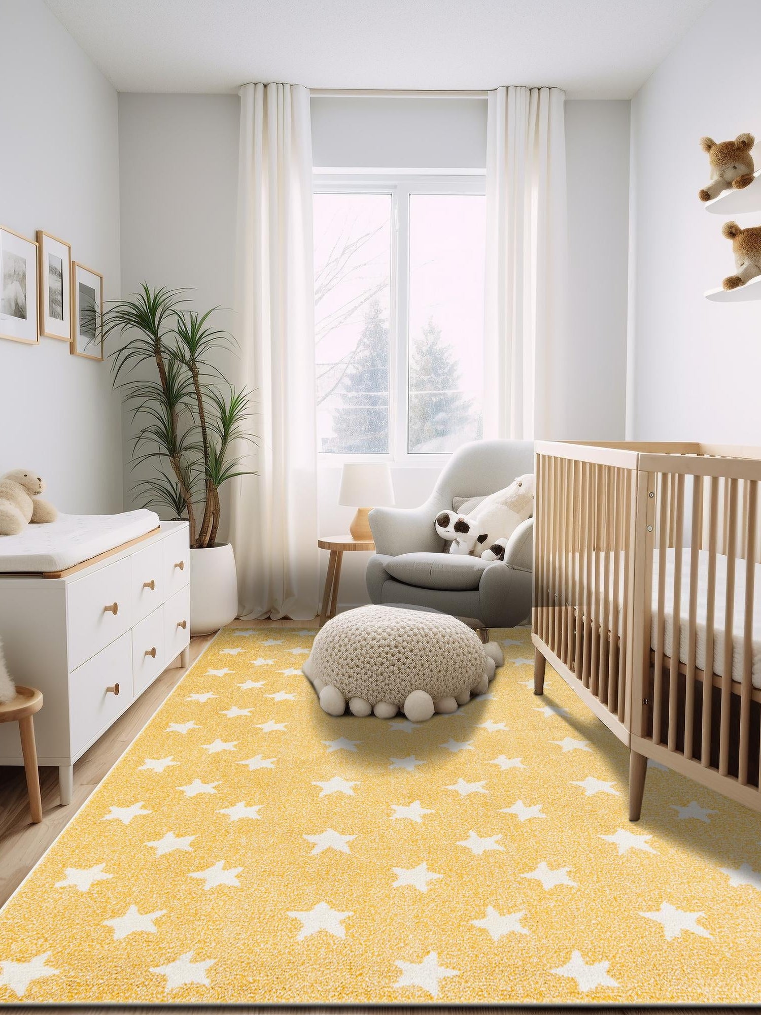 Soft Yellow 5' 3 x 8' Whimsy Kids Rectangle Area Rug for Baby Nursery, Toddler Playroom, Bedrooms