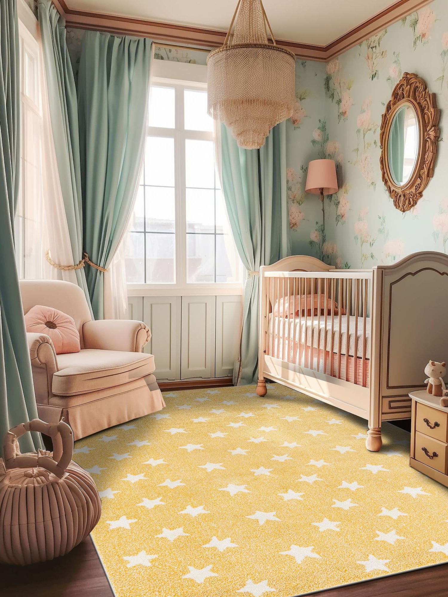 Soft Yellow 5' 3 x 8' Whimsy Kids Rectangle Area Rug for Baby Nursery, Toddler Playroom, Bedrooms