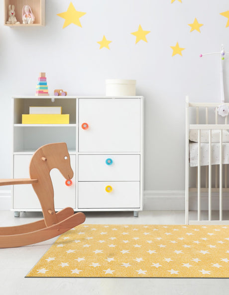 Soft Yellow 4' 1 x 6' 1 Whimsy Kids Rectangle Area Rug for Baby Nursery, Toddler Playroom,  Bedrooms Playful Fun Design Easy Clean Carpet for Sale at Rug Engine