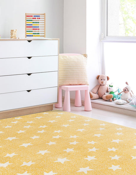 Soft Yellow 4' 1 x 6' 1 Whimsy Kids Rectangle Area Rug for Baby Nursery, Toddler Playroom,  Bedrooms Playful Fun Design Easy Clean Carpet for Sale at Rug Engine