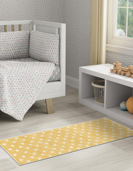 Soft Yellow 2' 2 x 6' 1 Whimsy Kids Runner Area Rug for Baby Nursery, Toddler Playroom,  Bedrooms Playful Fun Design Easy Clean Carpet for Sale at Rug Engine