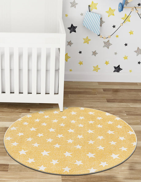 Soft Yellow 3' 3 x 3' 3 Whimsy Kids Round Area Rug for Baby Nursery, Toddler Playroom,  Bedrooms Playful Fun Design Easy Clean Carpet for Sale at Rug Engine