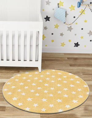Soft Yellow 6' 1 x 6' 1 Whimsy Kids Round Rug