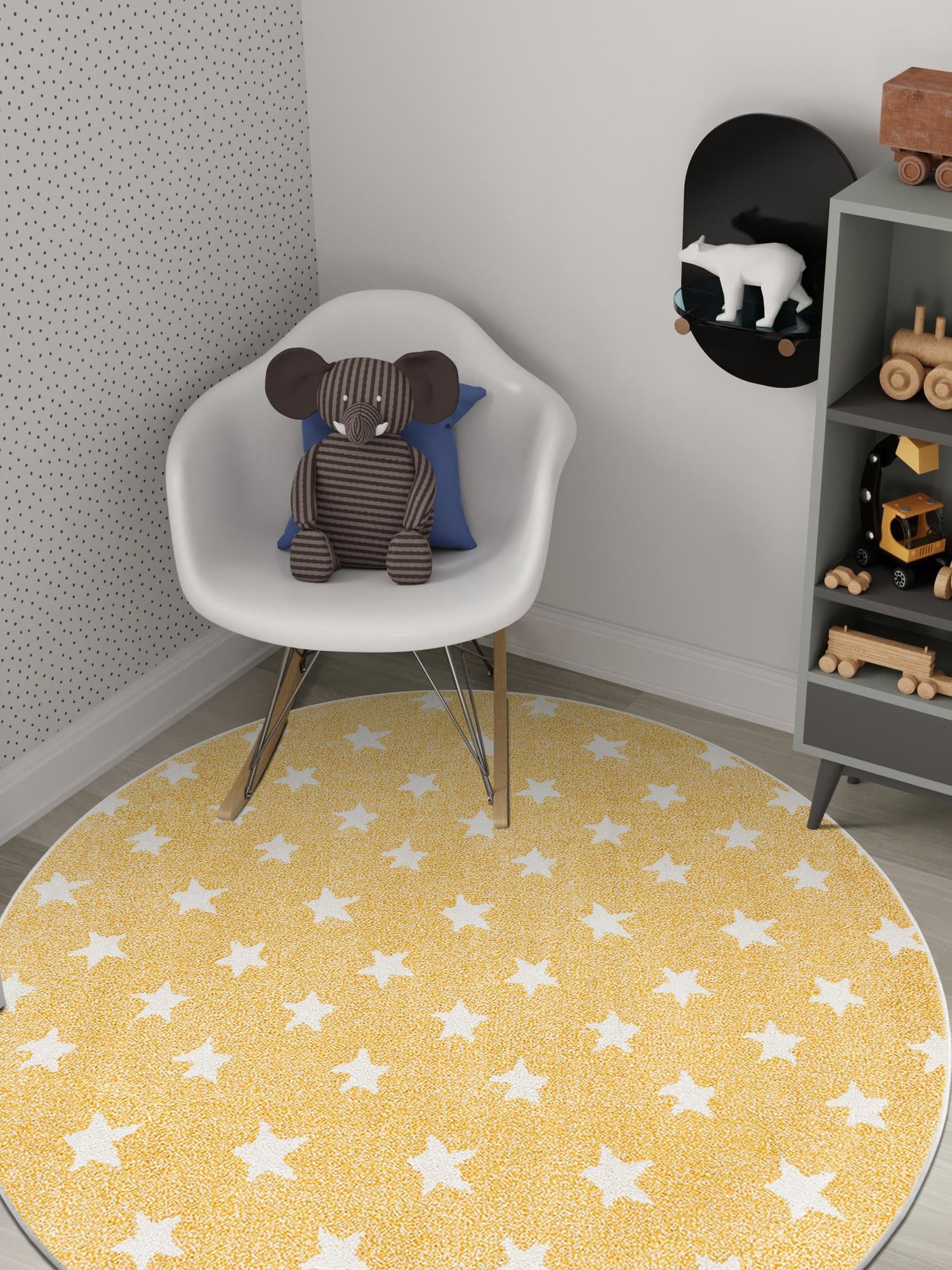 Soft Yellow 6' 1 x 6' 1 Whimsy Kids Round Area Rug for Baby Nursery, Toddler Playroom, Bedrooms