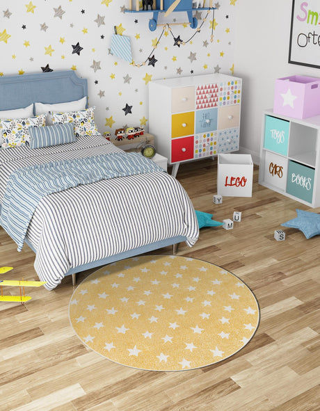 Soft Yellow 3' 3 x 3' 3 Whimsy Kids Round Area Rug for Baby Nursery, Toddler Playroom,  Bedrooms Playful Fun Design Easy Clean Carpet for Sale at Rug Engine