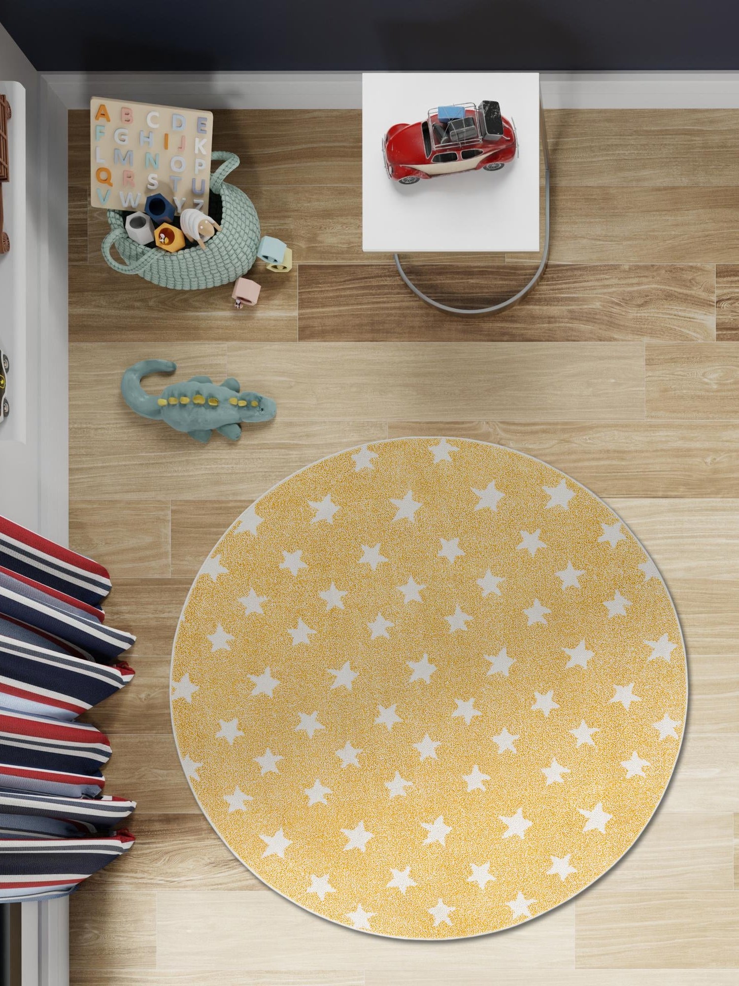 Soft Yellow 6' 1 x 6' 1 Whimsy Kids Round Area Rug for Baby Nursery, Toddler Playroom, Bedrooms