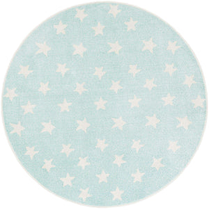 Clear Blue 5' 1 x 5' 1 Whimsy Kids Round Area Rug for Baby Nursery, Toddler Playroom, Bedrooms