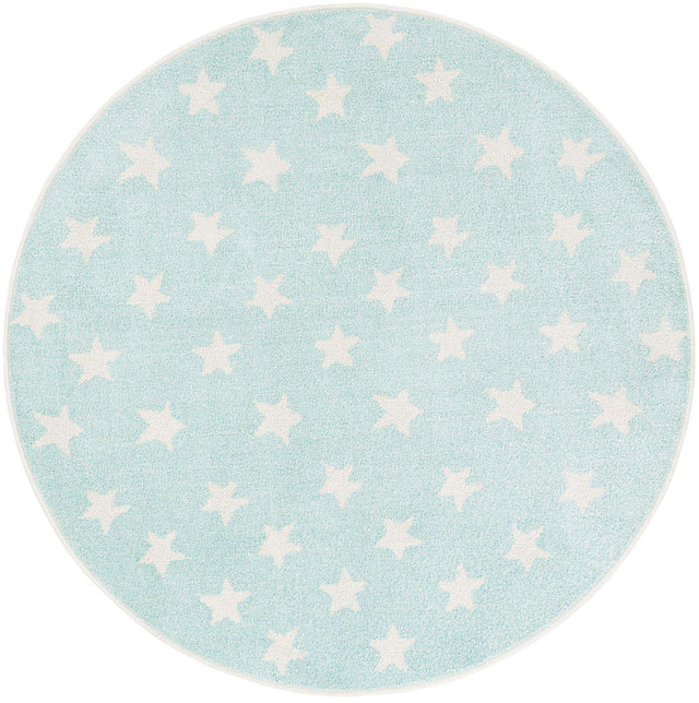 Clear Blue 5' 1 x 5' 1 Whimsy Kids Round Area Rug for Baby Nursery, Toddler Playroom, Bedrooms