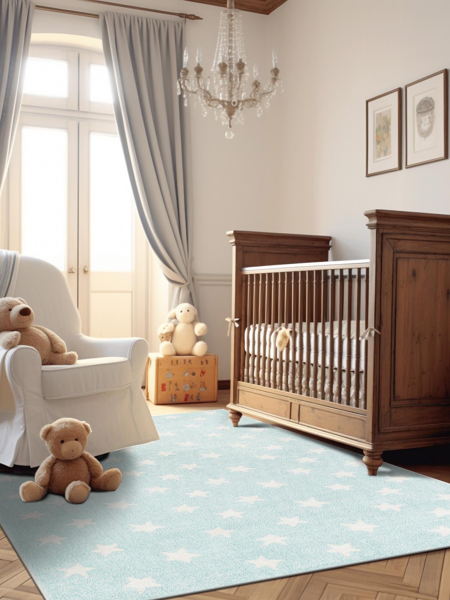 Clear Blue 2' 2 x 3' 1 Whimsy Kids Rectangle Area Rug for Baby Nursery, Toddler Playroom, Bedrooms