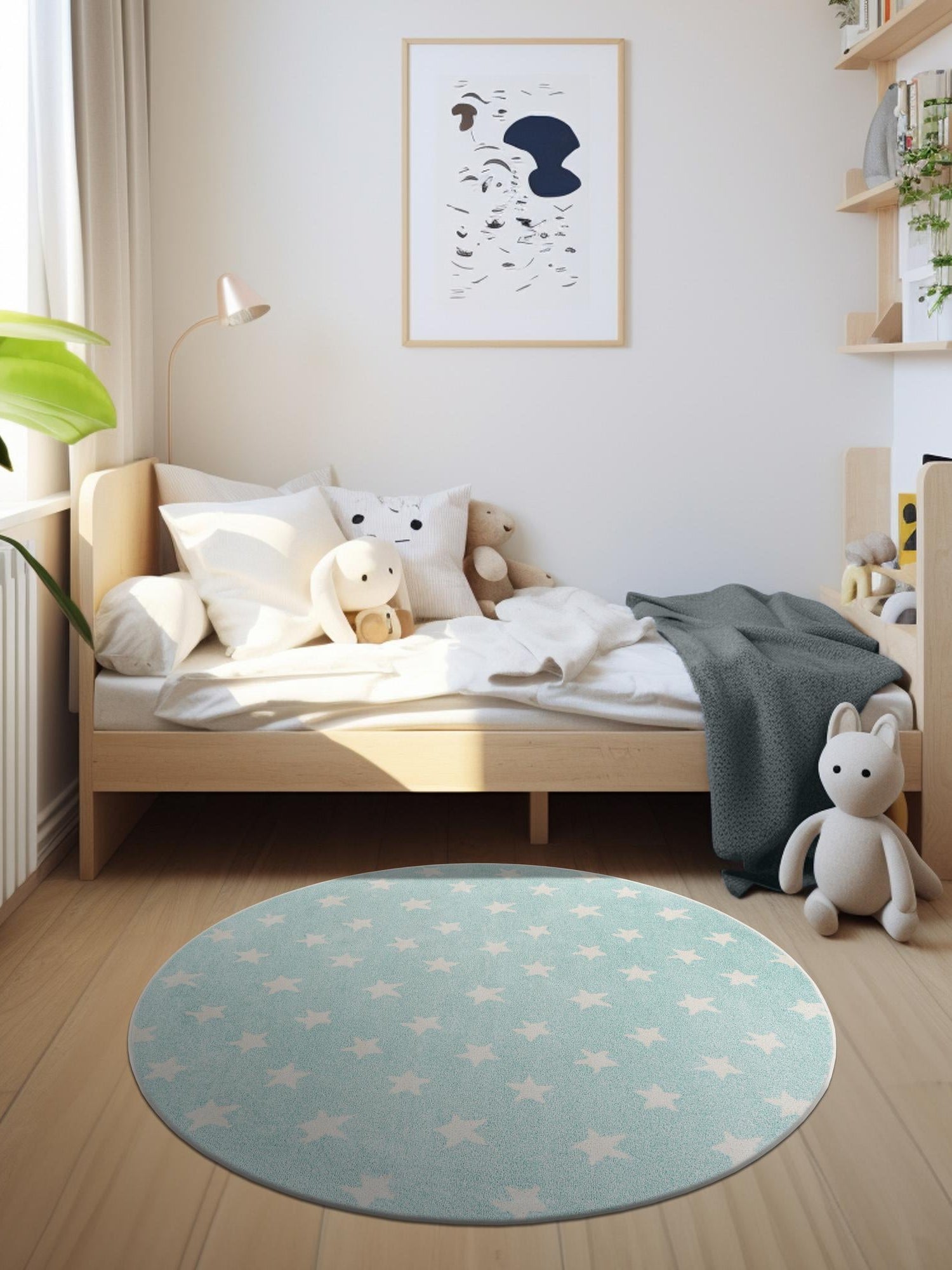 Clear Blue 7' 10 x 7' 10 Whimsy Kids Round Area Rug for Baby Nursery, Toddler Playroom, Bedrooms