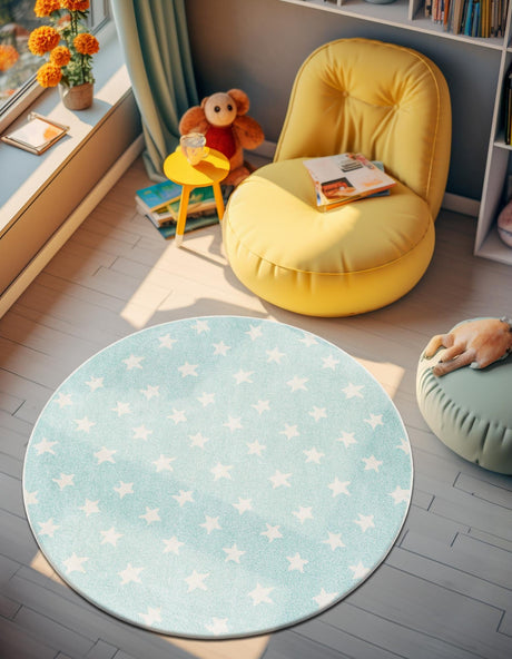 Clear Blue 7' 10 x 7' 10 Whimsy Kids Round Area Rug for Baby Nursery, Toddler Playroom,  Bedrooms Playful Fun Design Easy Clean Carpet for Sale at Rug Engine