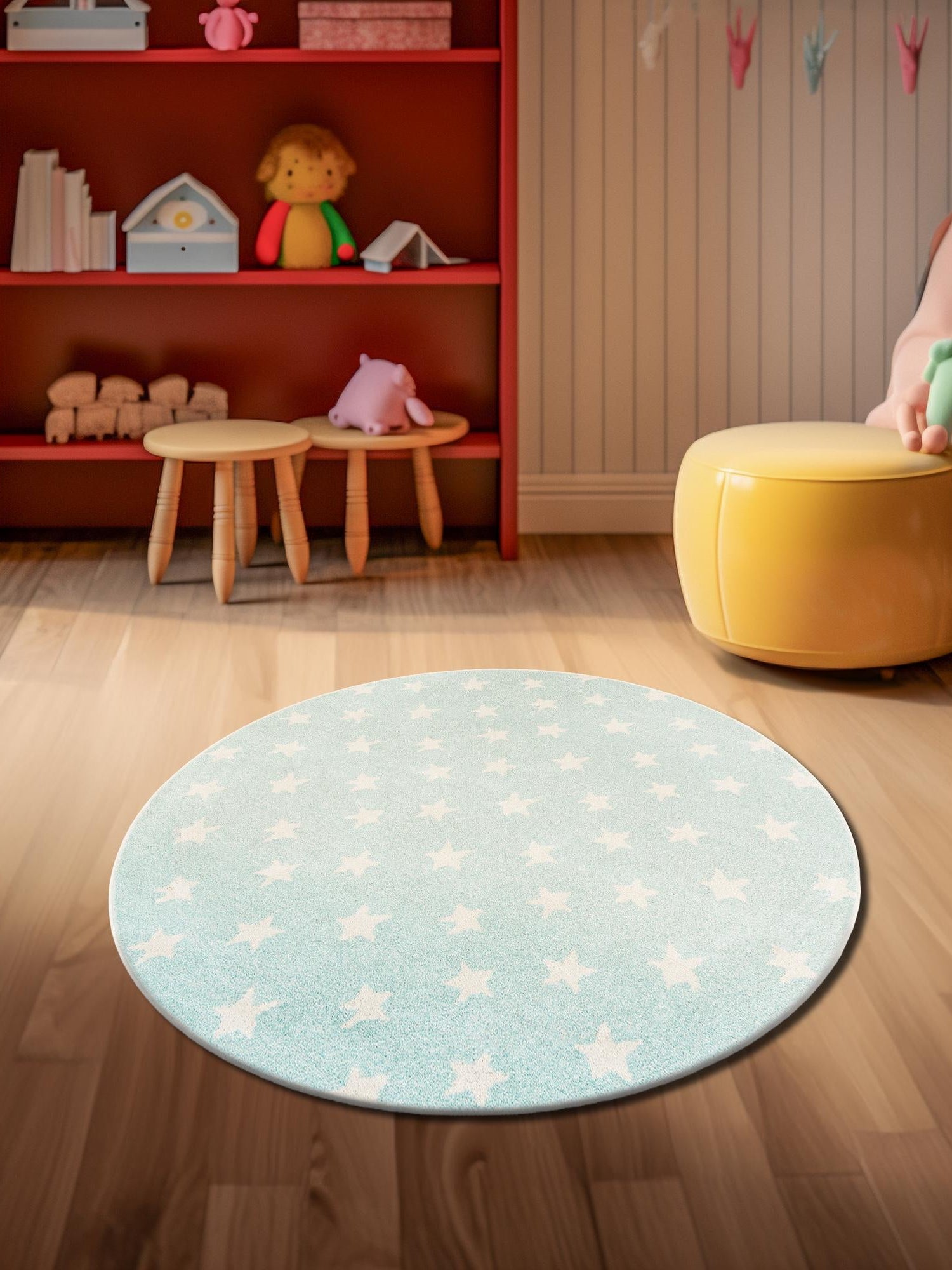Clear Blue 3' 3 x 3' 3 Whimsy Kids Round Area Rug for Baby Nursery, Toddler Playroom, Bedrooms