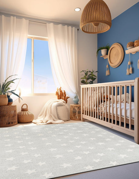 Cloud Gray 7' 10 x 10' Whimsy Kids Rectangle Area Rug for Baby Nursery, Toddler Playroom, Bedrooms