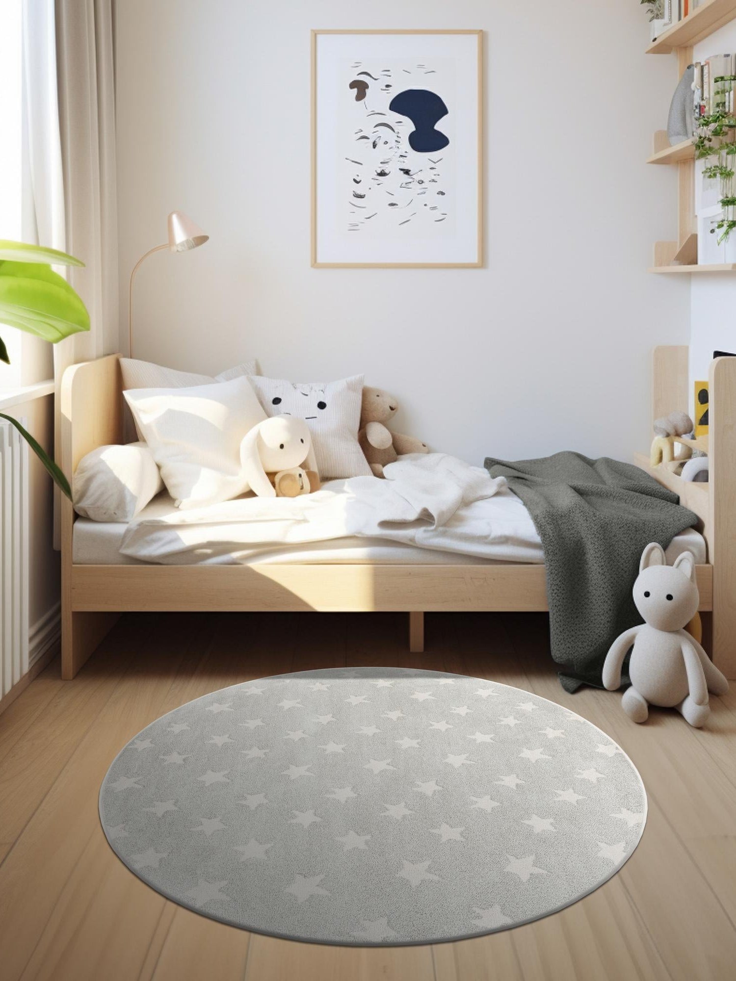 Cloud Gray 6' 1 x 6' 1 Whimsy Kids Round Area Rug for Baby Nursery, Toddler Playroom, Bedrooms