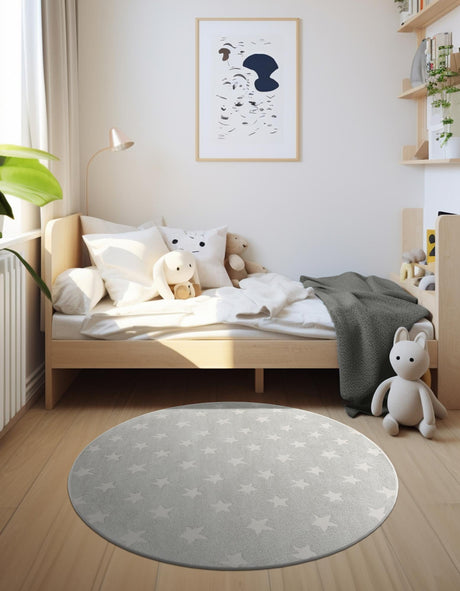 Cloud Gray 6' 1 x 6' 1 Whimsy Kids Round Area Rug for Baby Nursery, Toddler Playroom,  Bedrooms Playful Fun Design Easy Clean Carpet for Sale at Rug Engine