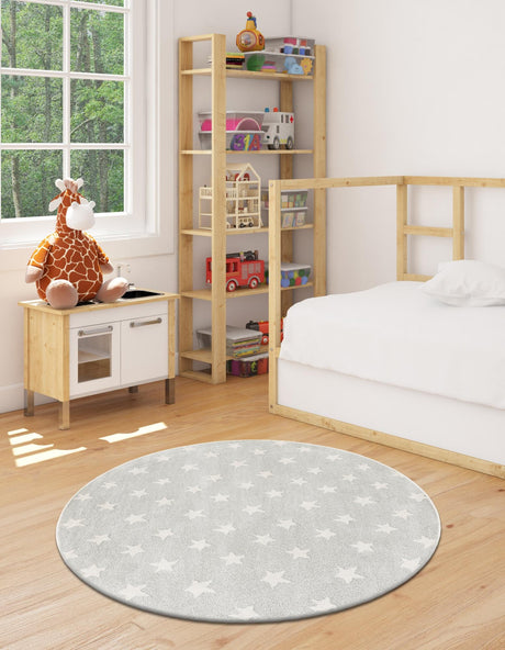 Cloud Gray 5' 1 x 5' 1 Whimsy Kids Round Area Rug for Baby Nursery, Toddler Playroom,  Bedrooms Playful Fun Design Easy Clean Carpet for Sale at Rug Engine