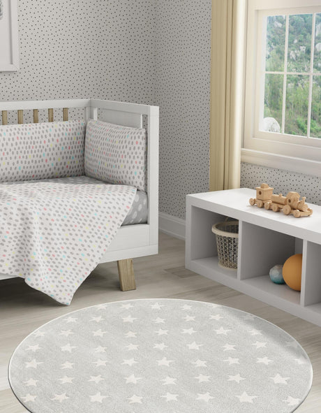Cloud Gray 6' 1 x 6' 1 Whimsy Kids Round Area Rug for Baby Nursery, Toddler Playroom,  Bedrooms Playful Fun Design Easy Clean Carpet for Sale at Rug Engine