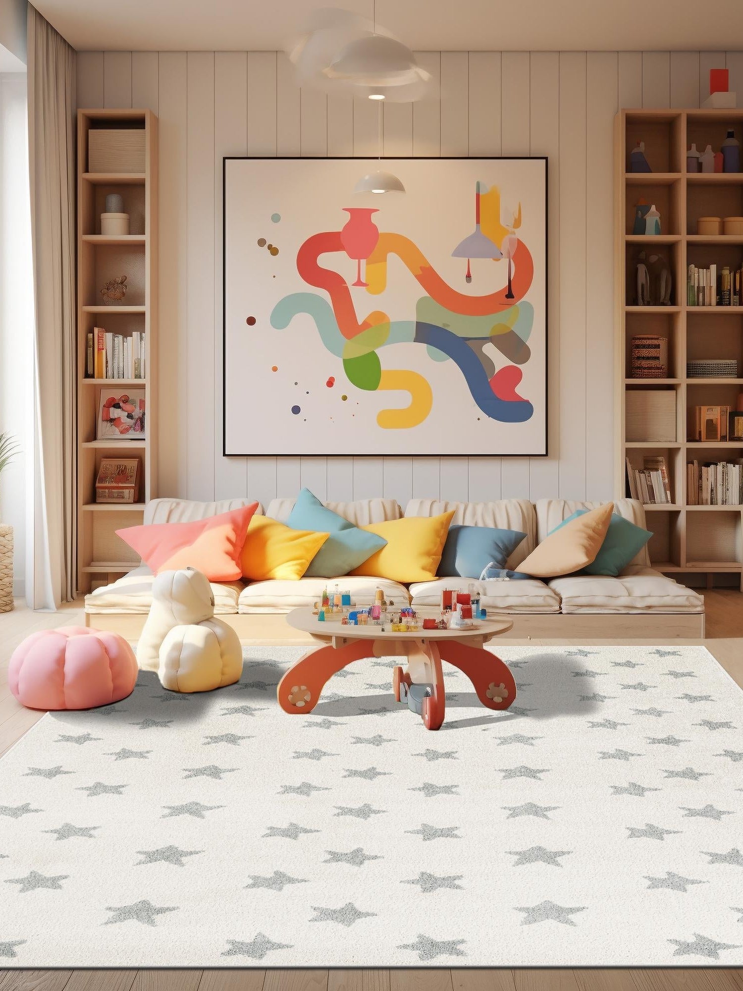 Daisy White 4' 1 x 6' 1 Whimsy Kids Rectangle Area Rug for Baby Nursery, Toddler Playroom, Bedrooms