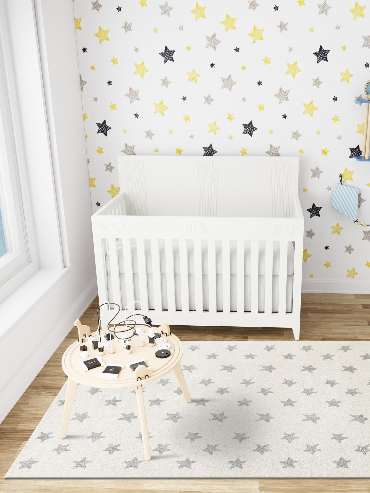 Daisy White 4' 1 x 6' 1 Whimsy Kids Rectangle Area Rug for Baby Nursery, Toddler Playroom, Bedrooms