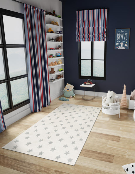 Daisy White 4' 1 x 6' 1 Whimsy Kids Rectangle Area Rug for Baby Nursery, Toddler Playroom,  Bedrooms Playful Fun Design Easy Clean Carpet for Sale at Rug Engine