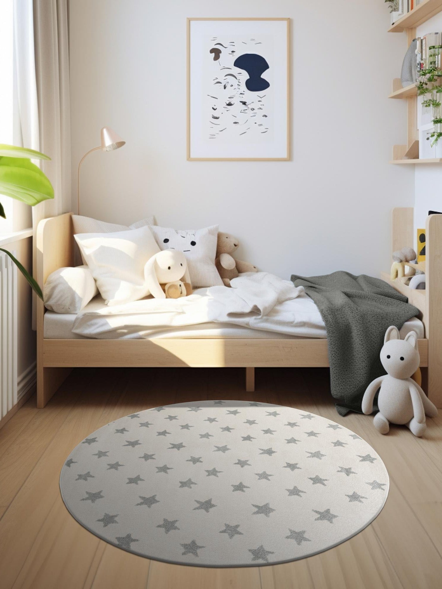 Daisy White 6' 1 x 6' 1 Whimsy Kids Round Area Rug for Baby Nursery, Toddler Playroom, Bedrooms