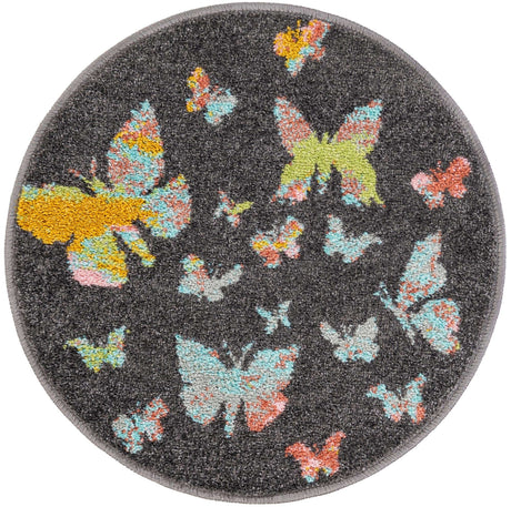 Charcoal Gray 2' 2 x 2' 2 Whimsy Kids Round Rug