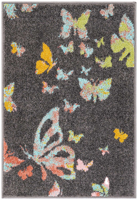 Charcoal Gray 2' 2 x 3' 1 Whimsy Kids Rectangle Area Rug for Baby Nursery, Toddler Playroom, Bedrooms