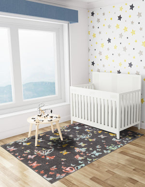 Charcoal Gray 7' 10 x 10' Whimsy Kids Rectangle Area Rug for Baby Nursery, Toddler Playroom, Bedrooms