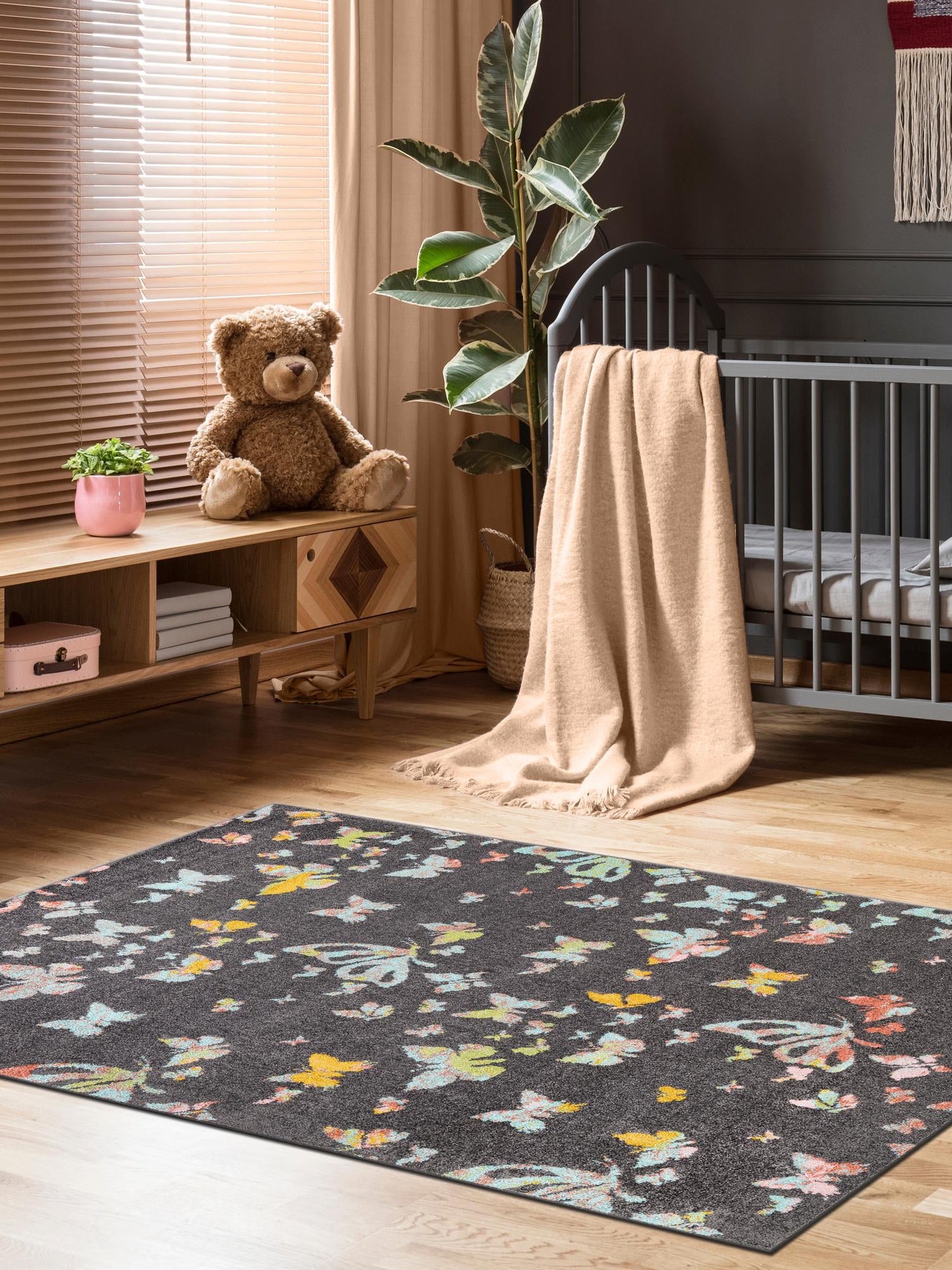 Charcoal Gray 5' 3 x 8' Whimsy Kids Rectangle Area Rug for Baby Nursery, Toddler Playroom,  Bedrooms Playful Fun Design Easy Clean Carpet for Sale at Rug Engine