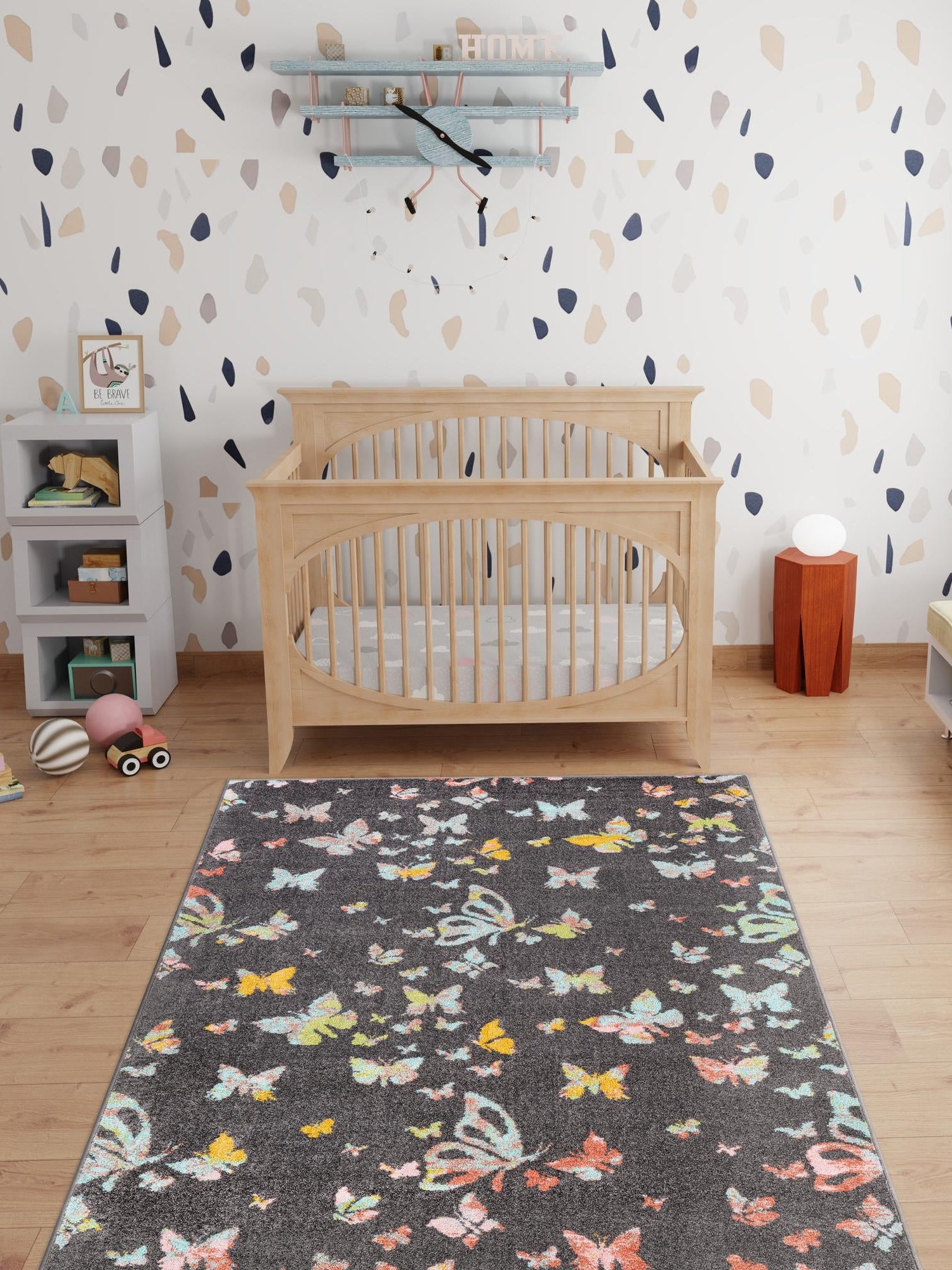 Charcoal Gray 5' 3 x 8' Whimsy Kids Rectangle Area Rug for Baby Nursery, Toddler Playroom,  Bedrooms Playful Fun Design Easy Clean Carpet for Sale at Rug Engine