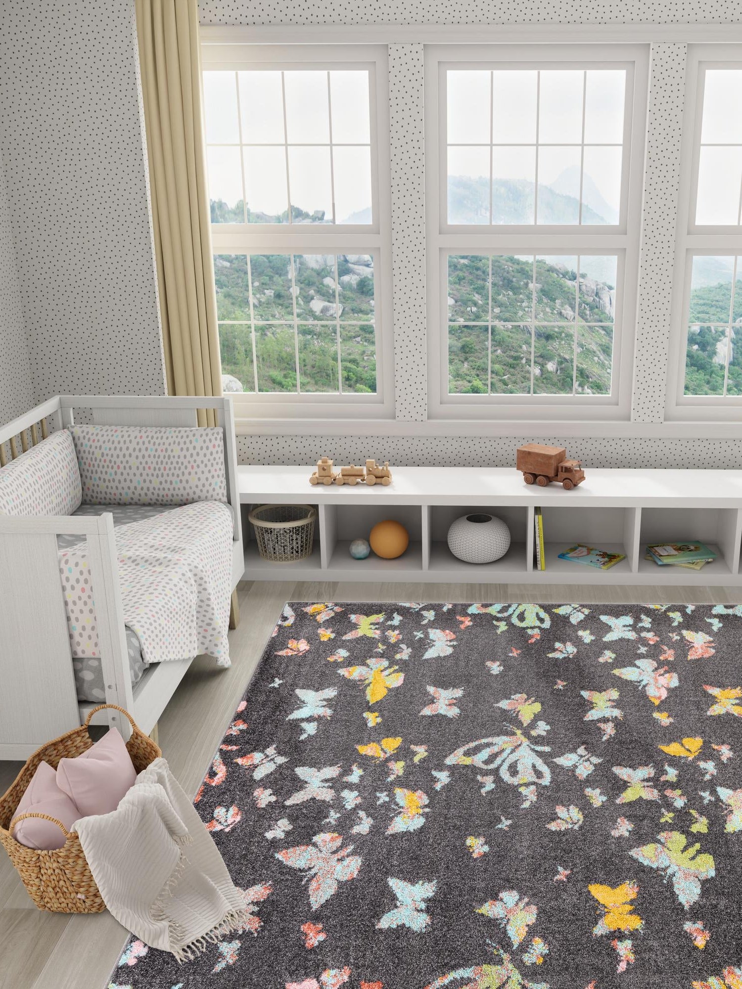 Charcoal Gray 5' 3 x 8' Whimsy Kids Rectangle Area Rug for Baby Nursery, Toddler Playroom,  Bedrooms Playful Fun Design Easy Clean Carpet for Sale at Rug Engine