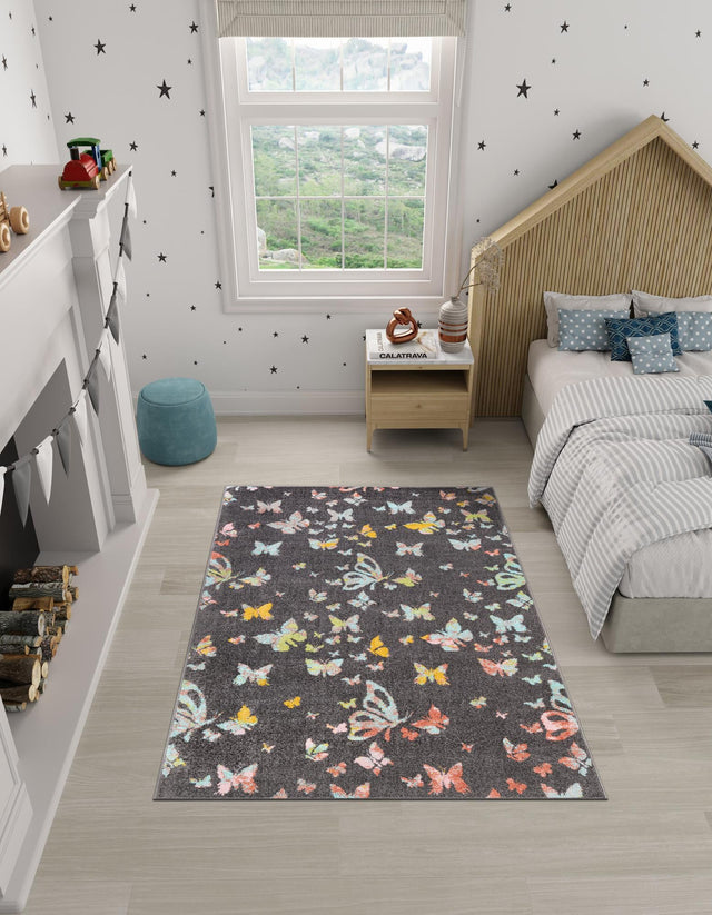 Charcoal Gray 7' 10 x 10' Whimsy Kids Rectangle Area Rug for Baby Nursery, Toddler Playroom, Bedrooms