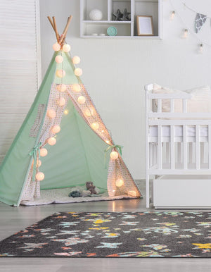 Charcoal Gray 7' 10 x 10' Whimsy Kids Rectangle Area Rug for Baby Nursery, Toddler Playroom, Bedrooms