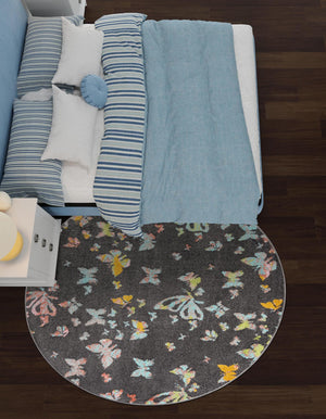 Charcoal Gray 3' 3 x 3' 3 Whimsy Kids Round Rug