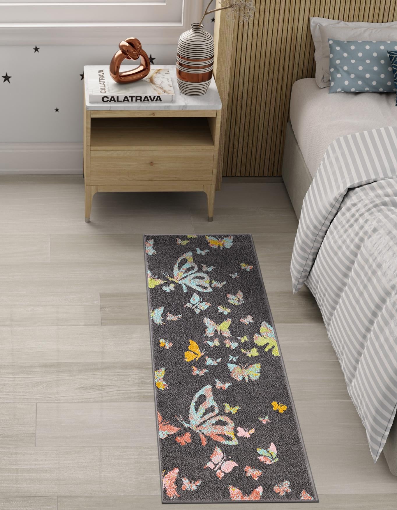 Charcoal Gray 2' 2 x 6' 1 Whimsy Kids Runner Area Rug for Baby Nursery, Toddler Playroom, Bedrooms