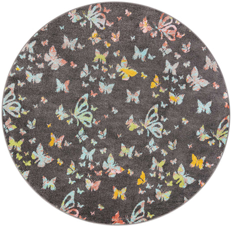 Charcoal Gray 8' x 8' Whimsy Kids Round Rug