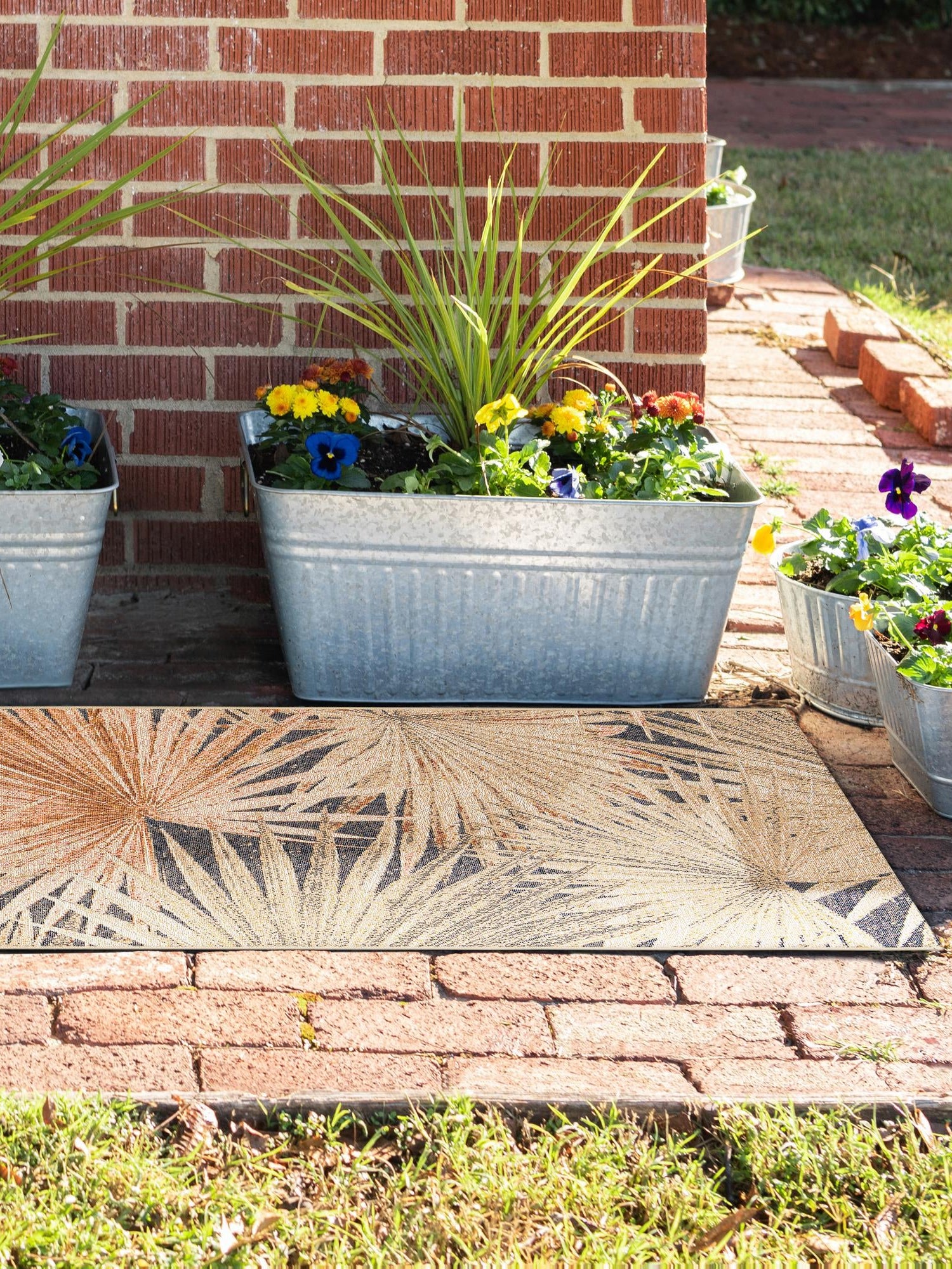 Multicolor 2' 7 x 10' Outdoor Botanical Runner Area Rug Weather Resistant for Patio, Deck, Terrace, Balcony, Porch Polypropylene Garden Floral Tropical Carpet for Sale at Rug Engine