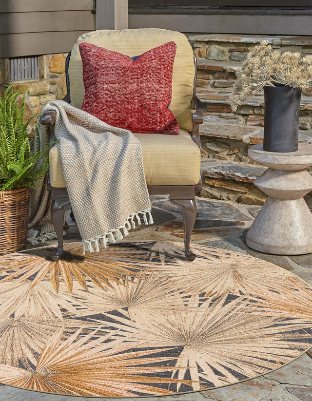 Multicolor 4' 1 x 4' 1 Outdoor Botanical Round Area Rug Weather Resistant for Patio, Deck, Terrace, Balcony, Porch Polypropylene Garden Floral Tropical Carpet for Sale at Rug Engine