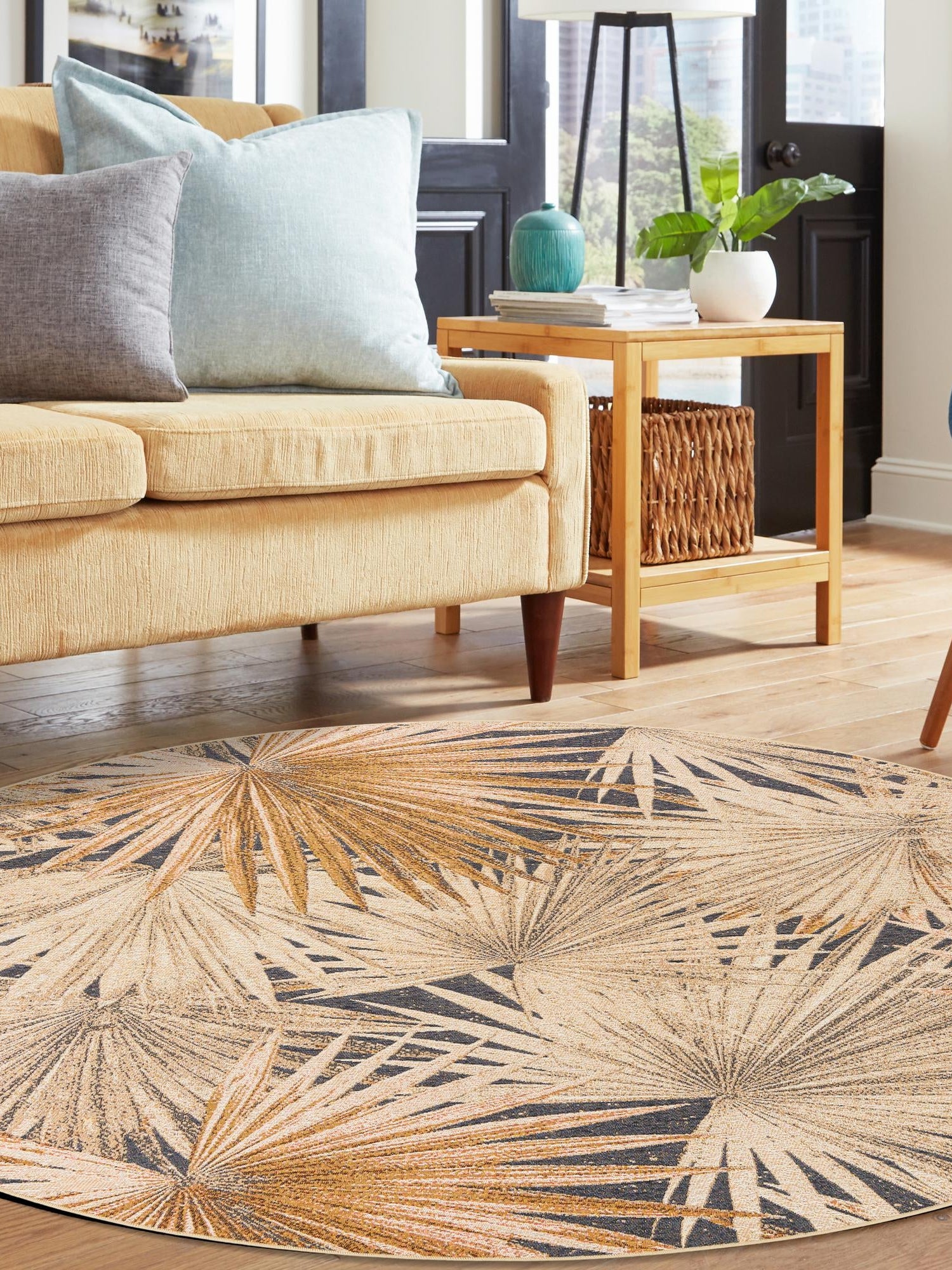 Multicolor 3' 1 x 3' 1 Outdoor Botanical Round Area Rug Weather Resistant for Patio, Deck, Terrace, Balcony, Porch Polypropylene Garden Floral Tropical Carpet for Sale at Rug Engine