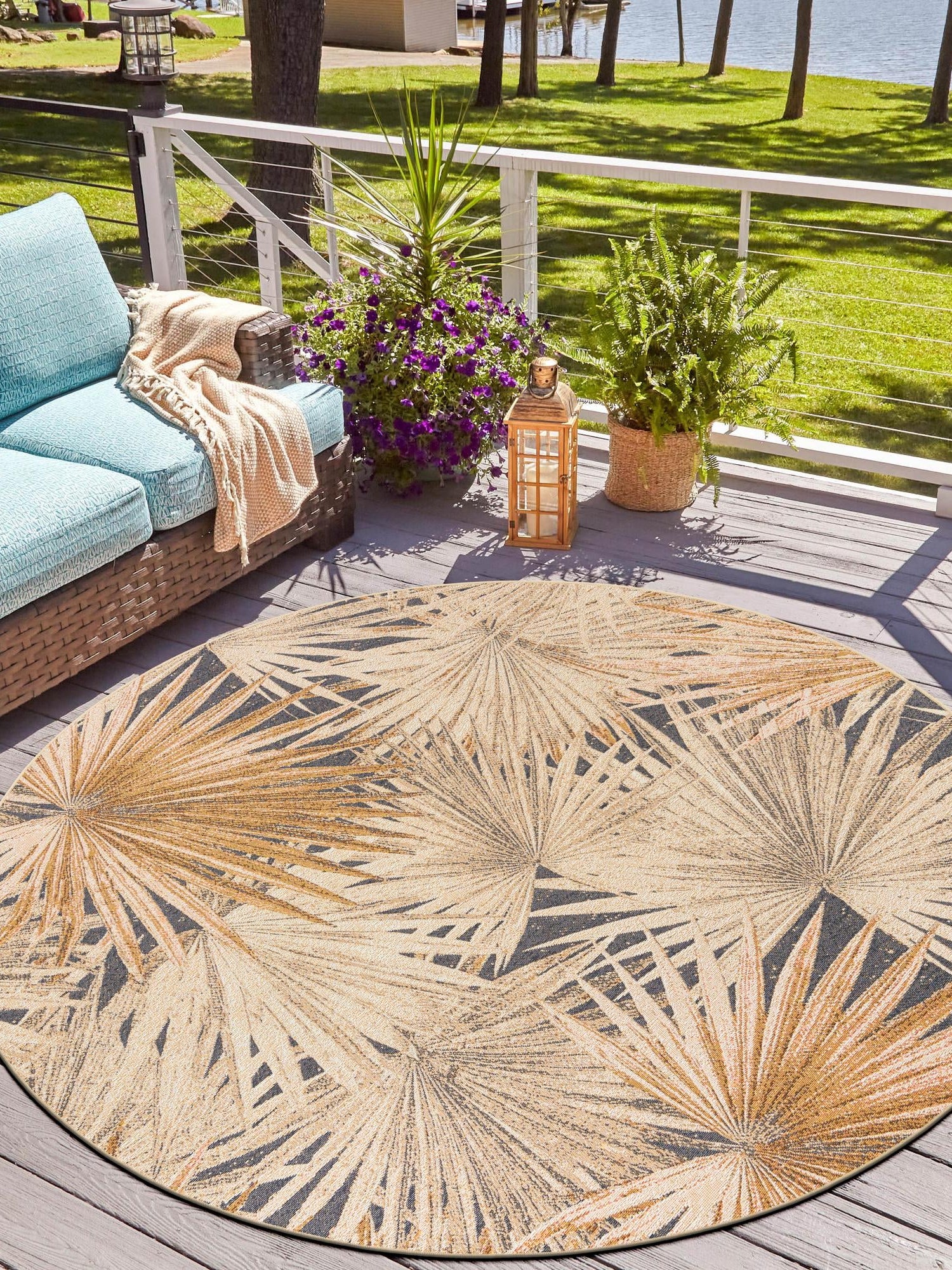 Multicolor 4' 1 x 4' 1 Outdoor Botanical Round Area Rug Weather Resistant for Patio, Deck, Terrace, Balcony, Porch Polypropylene Garden Floral Tropical Carpet for Sale at Rug Engine