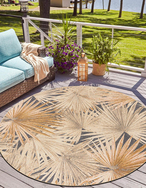 Multicolor 4' 1 x 4' 1 Outdoor Botanical Round Area Rug Weather Resistant for Patio, Deck, Terrace, Balcony, Porch Polypropylene Garden Floral Tropical Carpet for Sale at Rug Engine