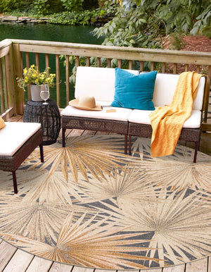Multicolor 3' 1 x 3' 1 Outdoor Botanical Round Area Rug Weather Resistant for Patio, Deck, Terrace, Balcony, Porch Polypropylene Garden Floral Tropical Carpet for Sale at Rug Engine